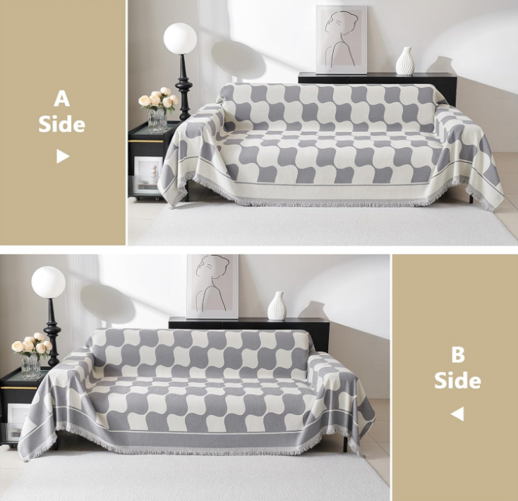 Couch Cover Super Soft Couch Covers for 2-3 Cushion Couch Sofa, Modern Jacquard Sofa Slipcover Loveseat Futon Cover, Couch Covers for Sectional Sofa, 71" x 118", Grey Checkerboard