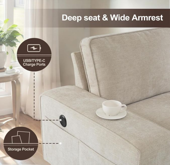 Convertible Sectional Sofa Couch with Chaise Storage, Modern L-Shaped Reversible Design, Comfortable Chenille Fabric, Removable Cushion Covers USB Type-C Ports for Living Room (Beige)