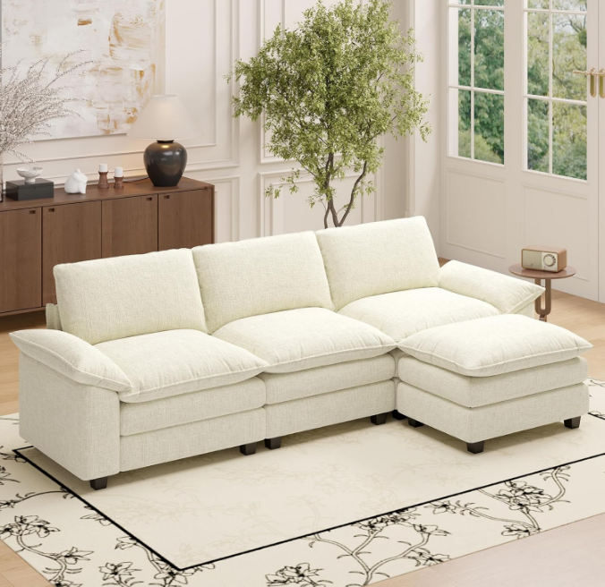 Sectional Couch for Living Room, Modular Sofa with Ottoman, L Shaped Cloud Couches Set, Comfy Sofa Bed, Chenille Sofa, Home Furniture Beige