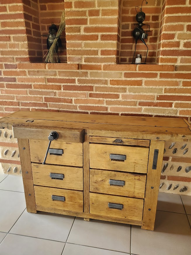 Ancien Établi de menuisier à tiroirs