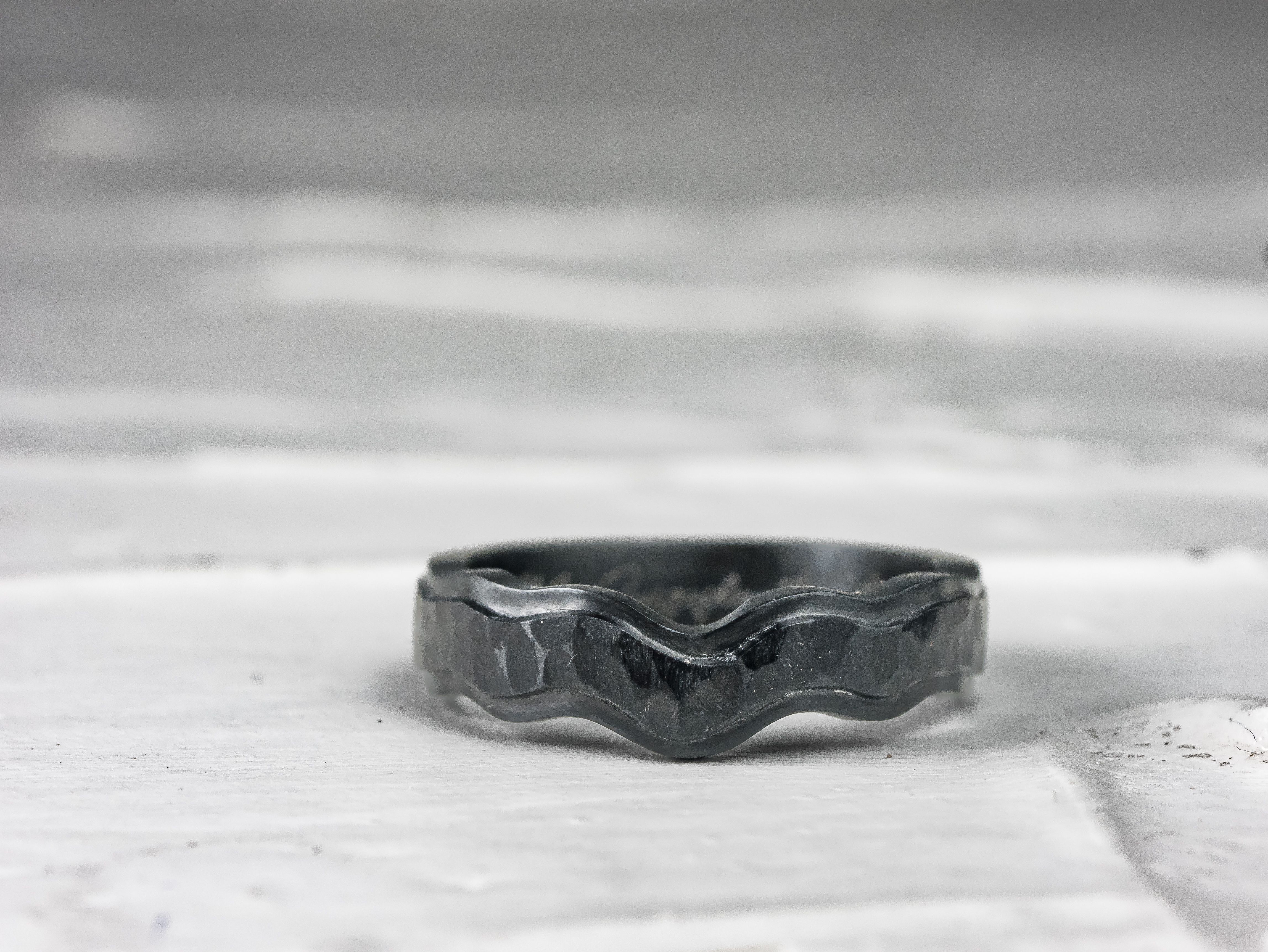 Handcrafted Black Wave Ring