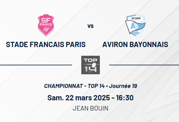 STADE FRANCAIS PARIS Vs AVIRON BAYONNAIS