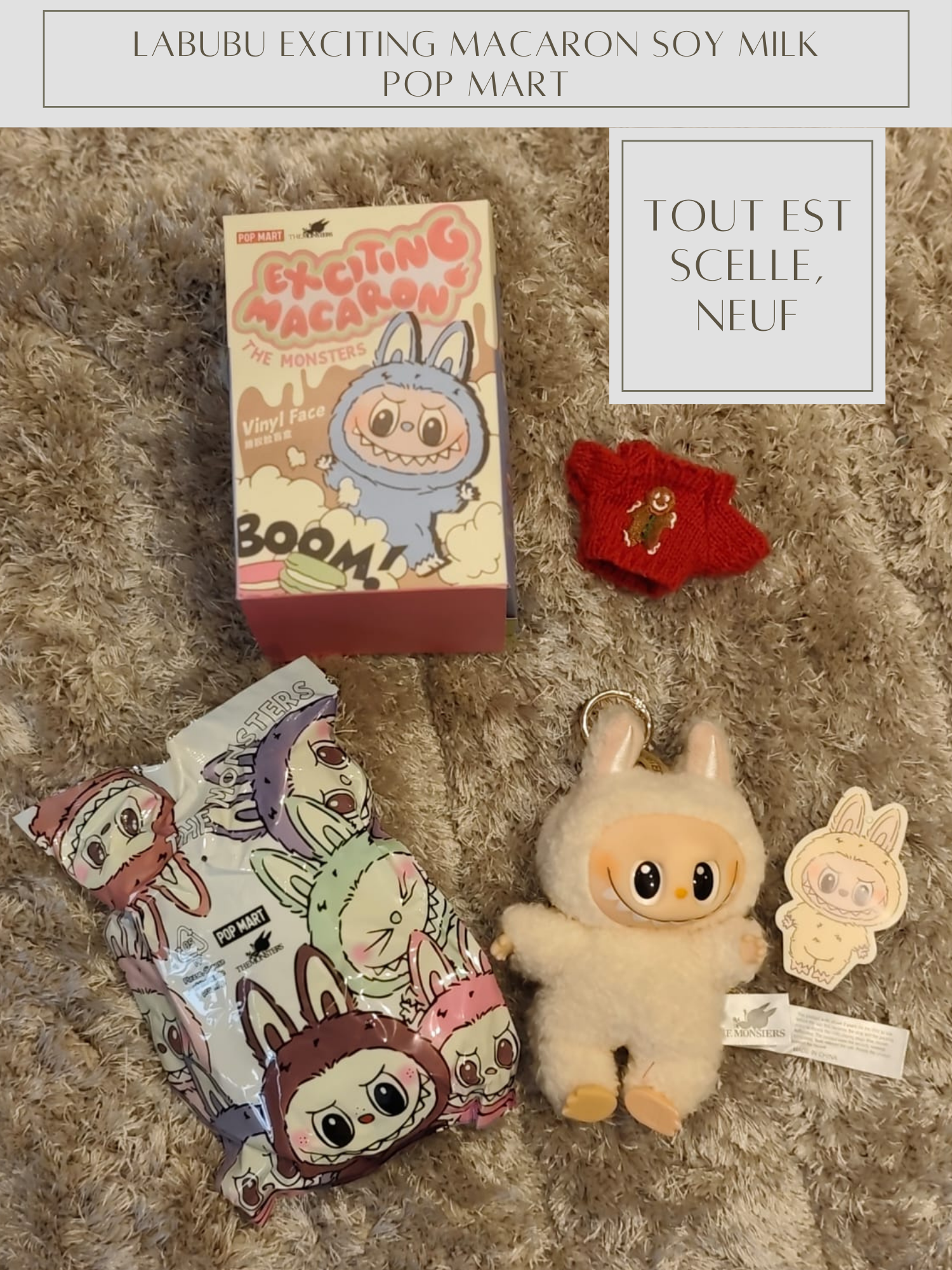 Lot 1 Labubu 17cm Exciting Macaron Scellé + 1 pull de Noël