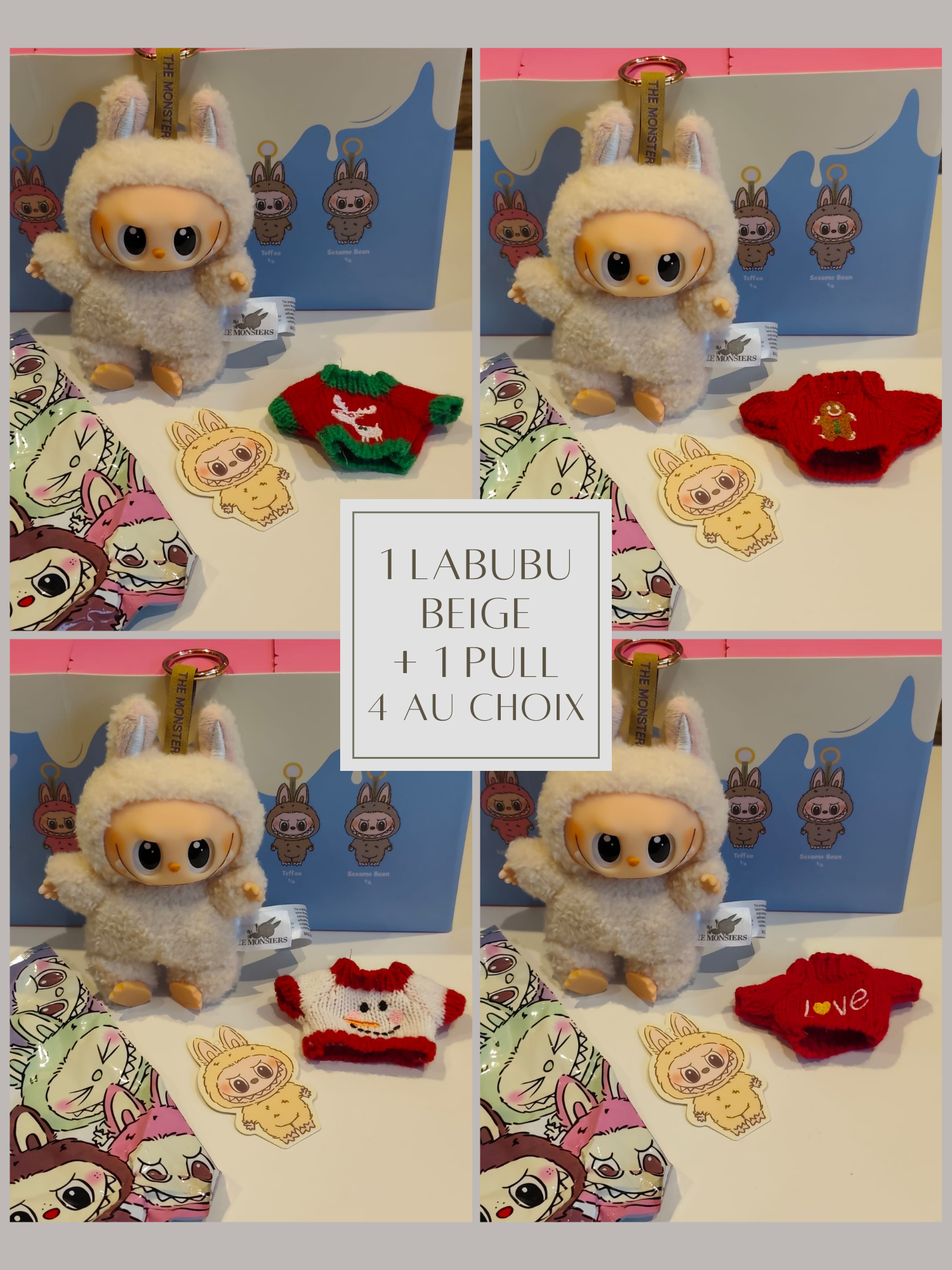 Lot 1 Labubu 17cm Exciting Macaron Scellé + 1 pull de Noël