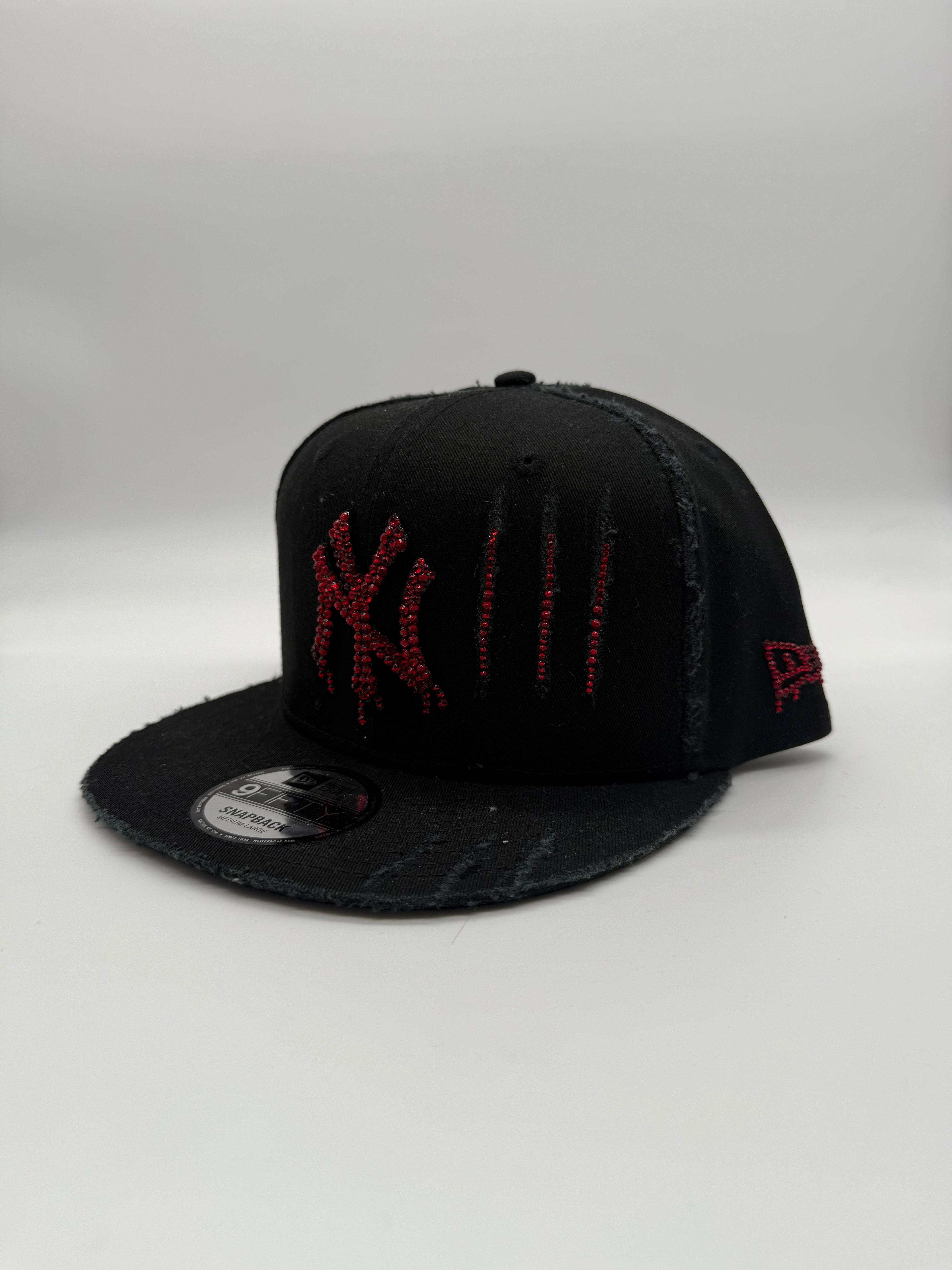New York Black Snapback "RED SHINY SCRATCHES" 