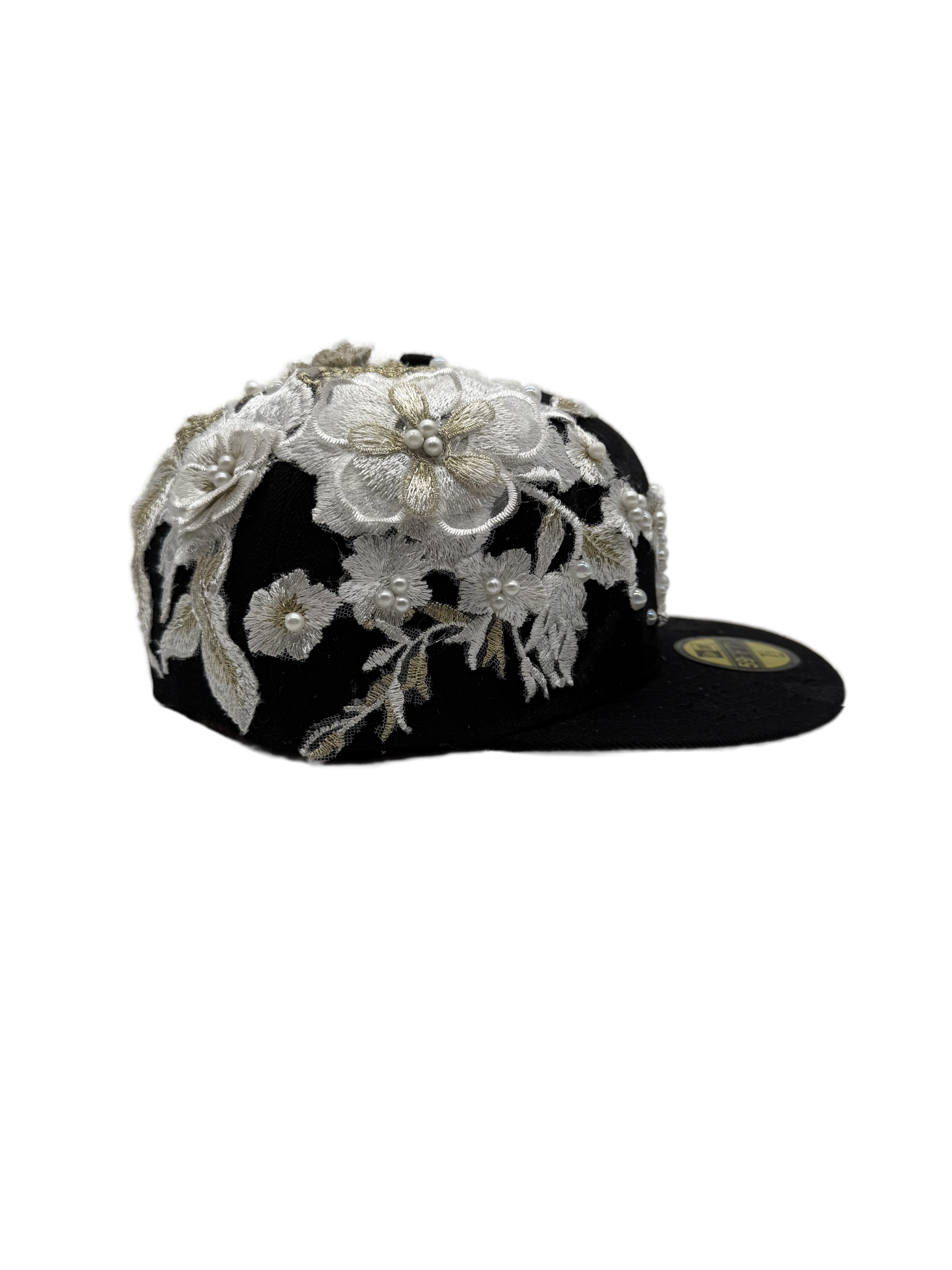 Los Angeles Black Fitted "White Rose"