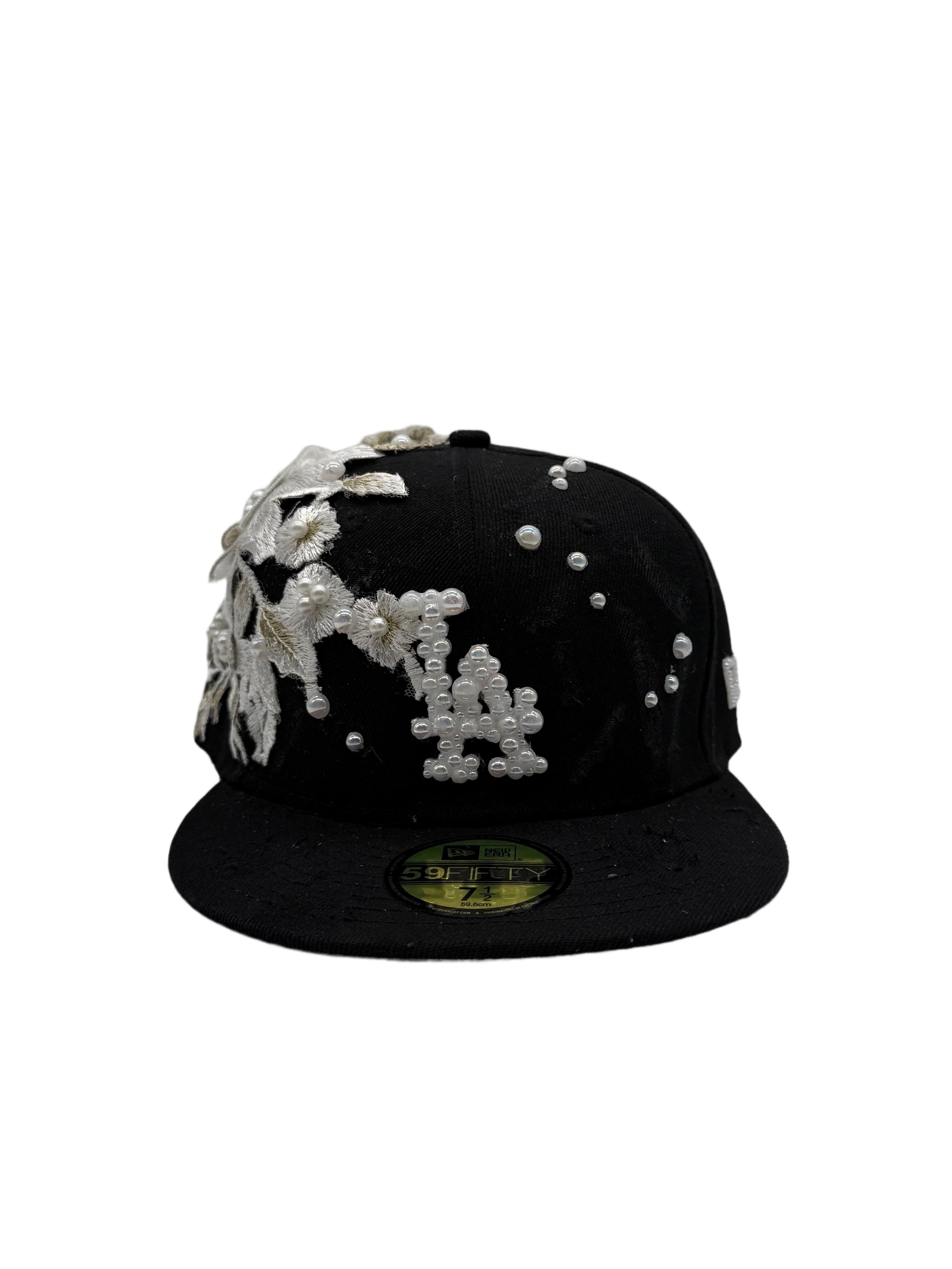 Los Angeles Black Fitted "White Rose"