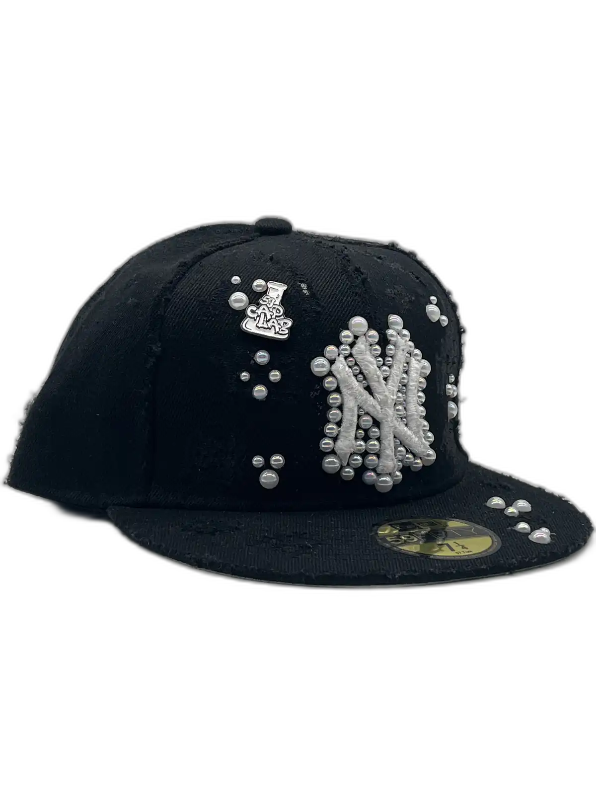 New York Black Fitted “Distressed Pearls”