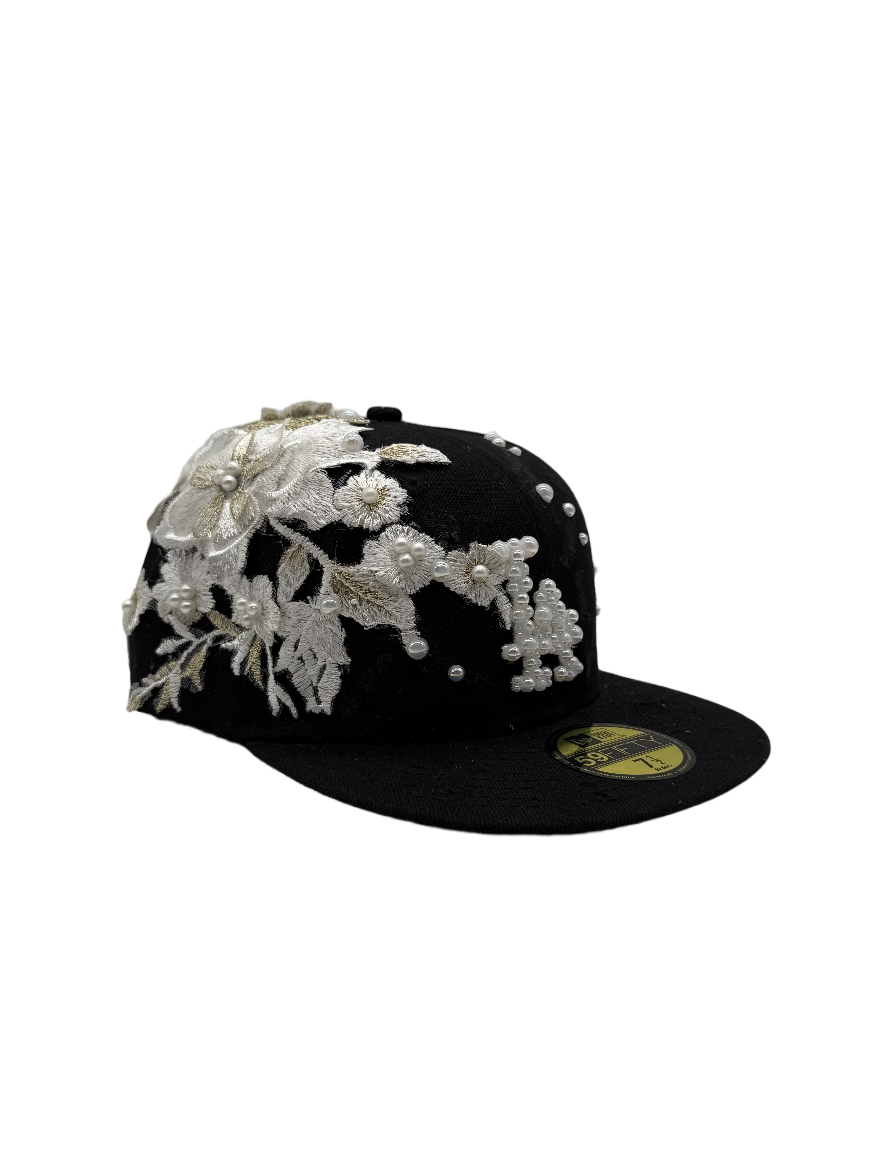 Los Angeles Black Fitted "White Rose"