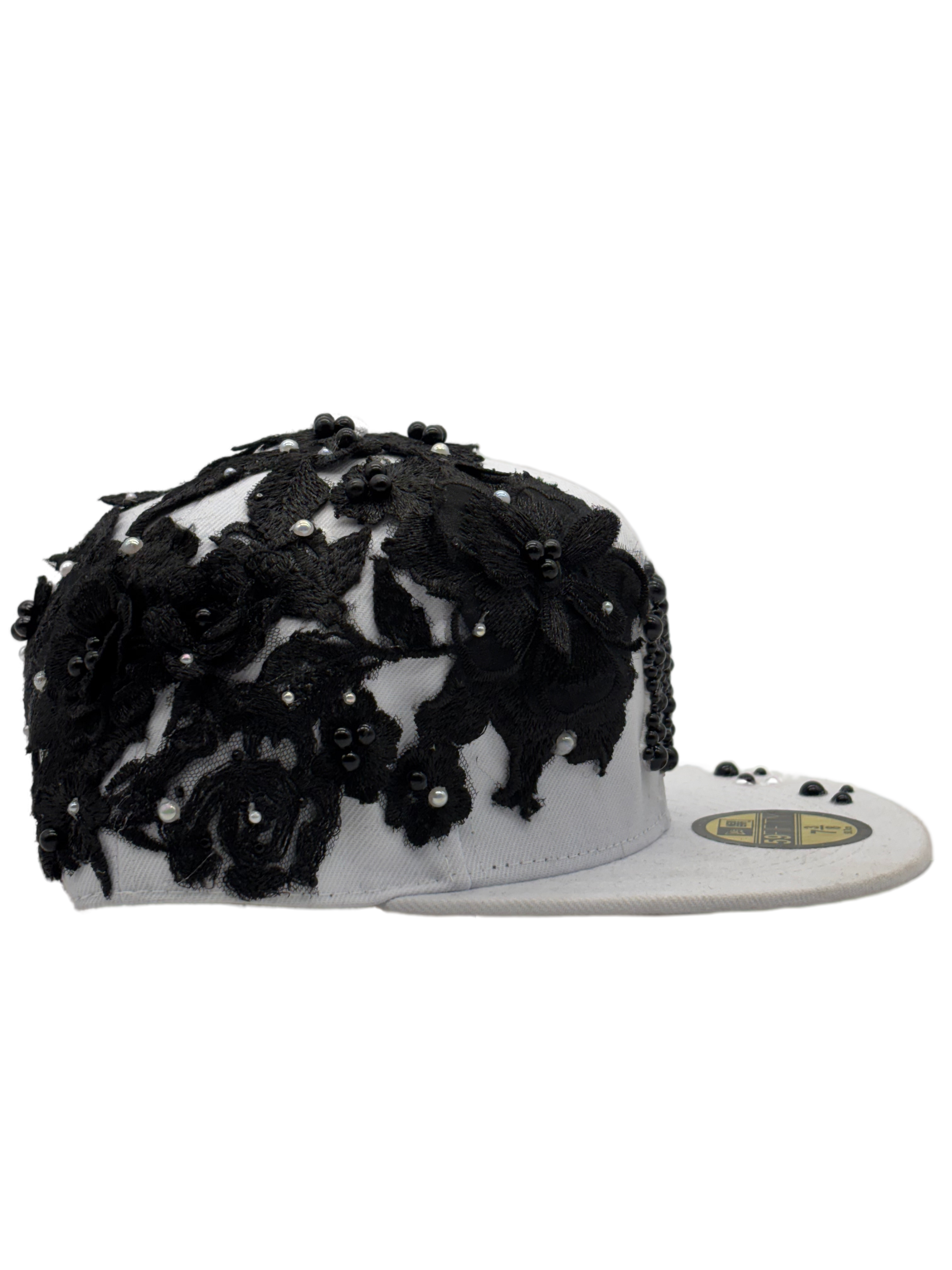 New York White Fitted "Black Rose"