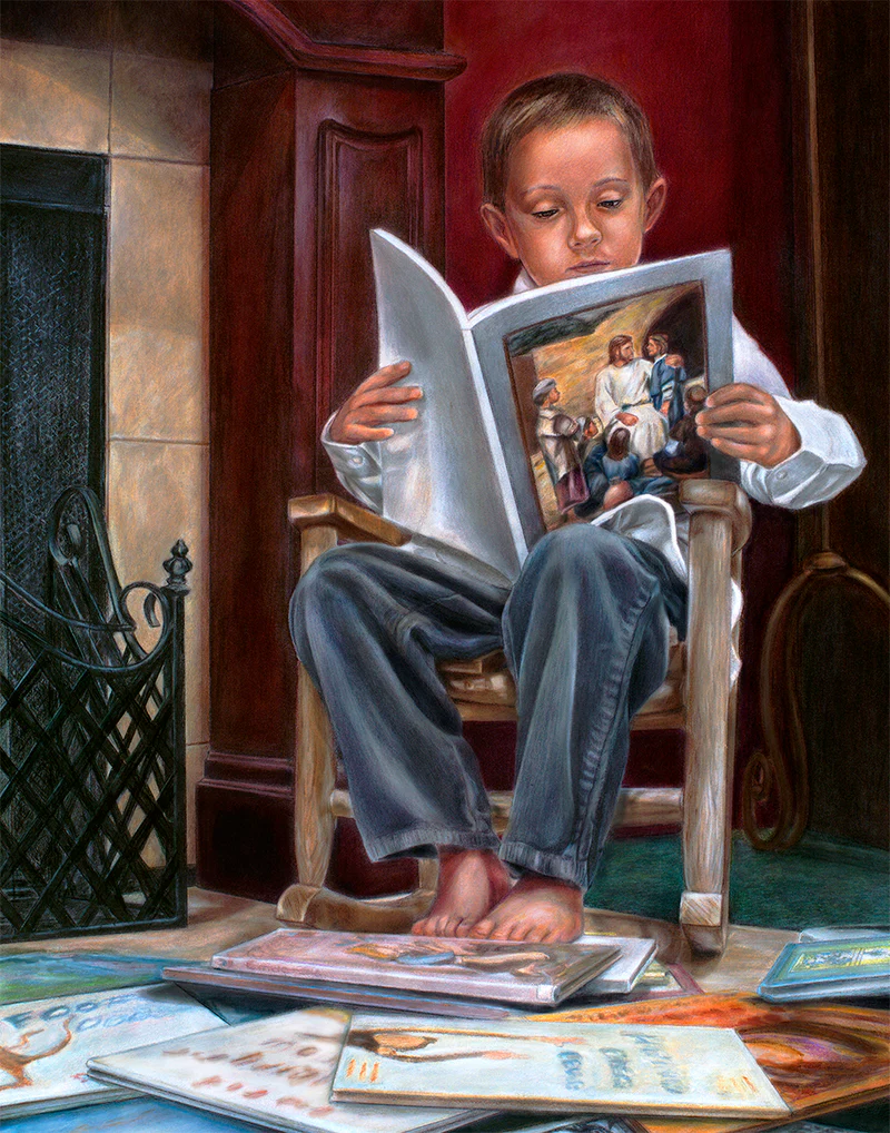 Bookworm color pencil Signed by Artist 16x20 framed