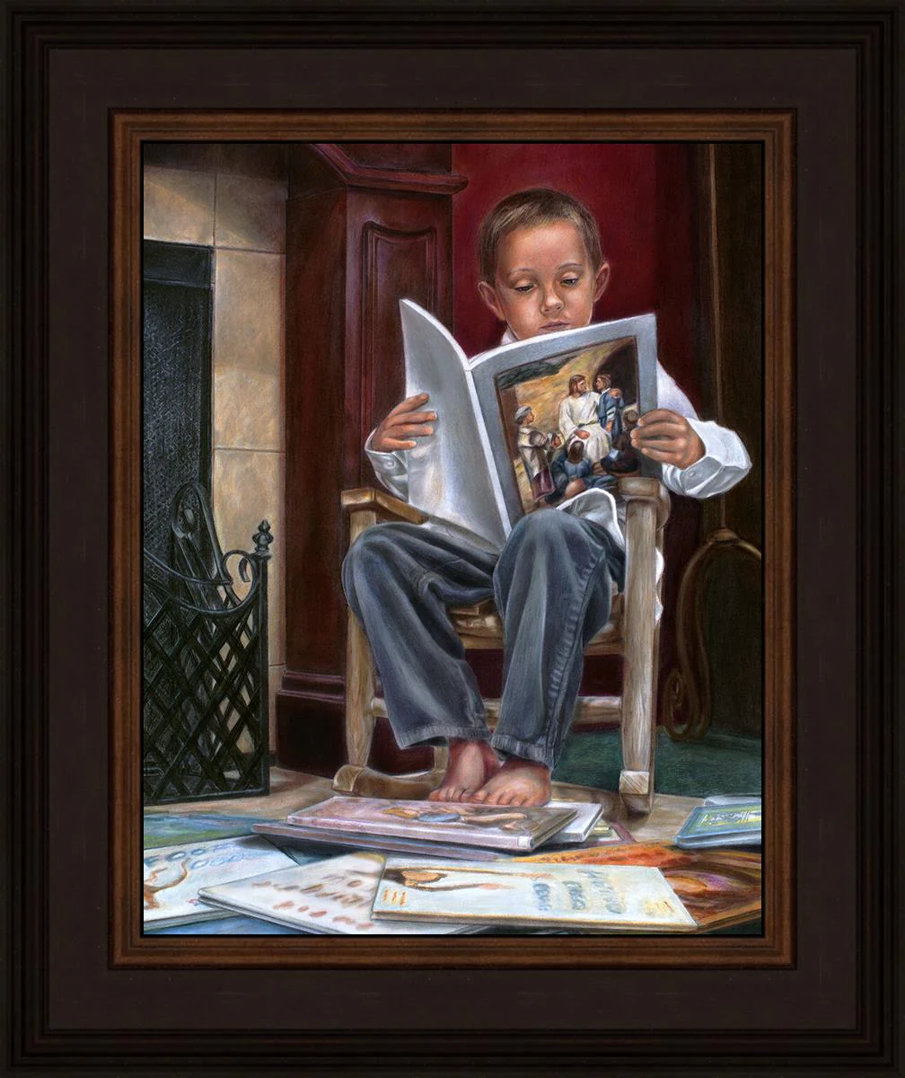 Bookworm color pencil Signed by Artist 16x20 framed