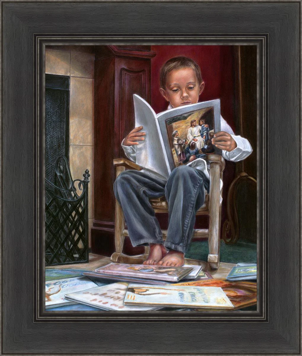 Bookworm color pencil Signed by Artist 16x20 framed