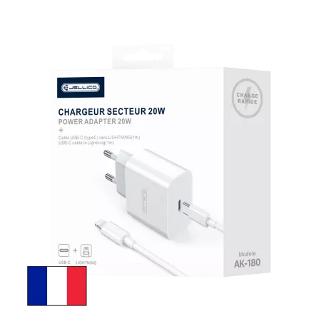 Adaptateur secteur USB-C avec cable USB-C/Type C vers Lightning (20W) JELLICO AK180