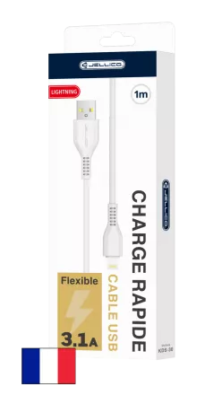 Cable Usb vers Lightning (3.1 A) 1 mètre JELLICO KDS-30 blanc