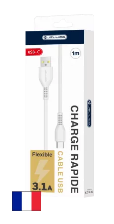 Cable Usb vers USB-C/Type C (3.1 A) 1 mètre JELLICO KDS-30 blanc