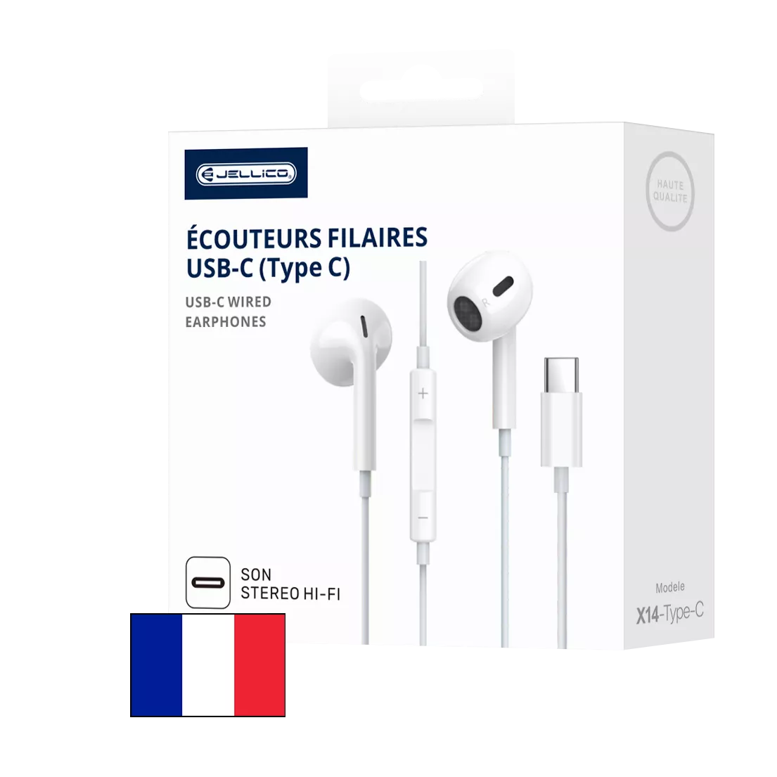Kit pieton intra-auriculaire (USB-C/Type C) avec micro JELLICO X14 blanc