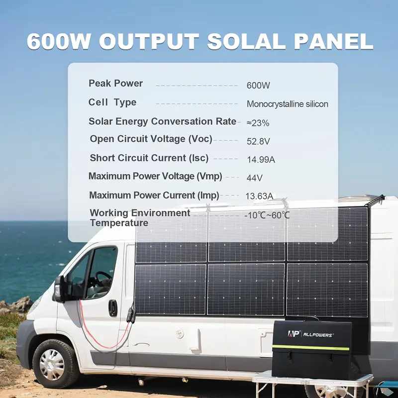 ALLPOWERS  600W Monocrystalline Portable Solar Panel RV Solar Panel Kit With 44V Output Foldable Solar Charger For Outdoor Adventures Power Outage Solar Generator