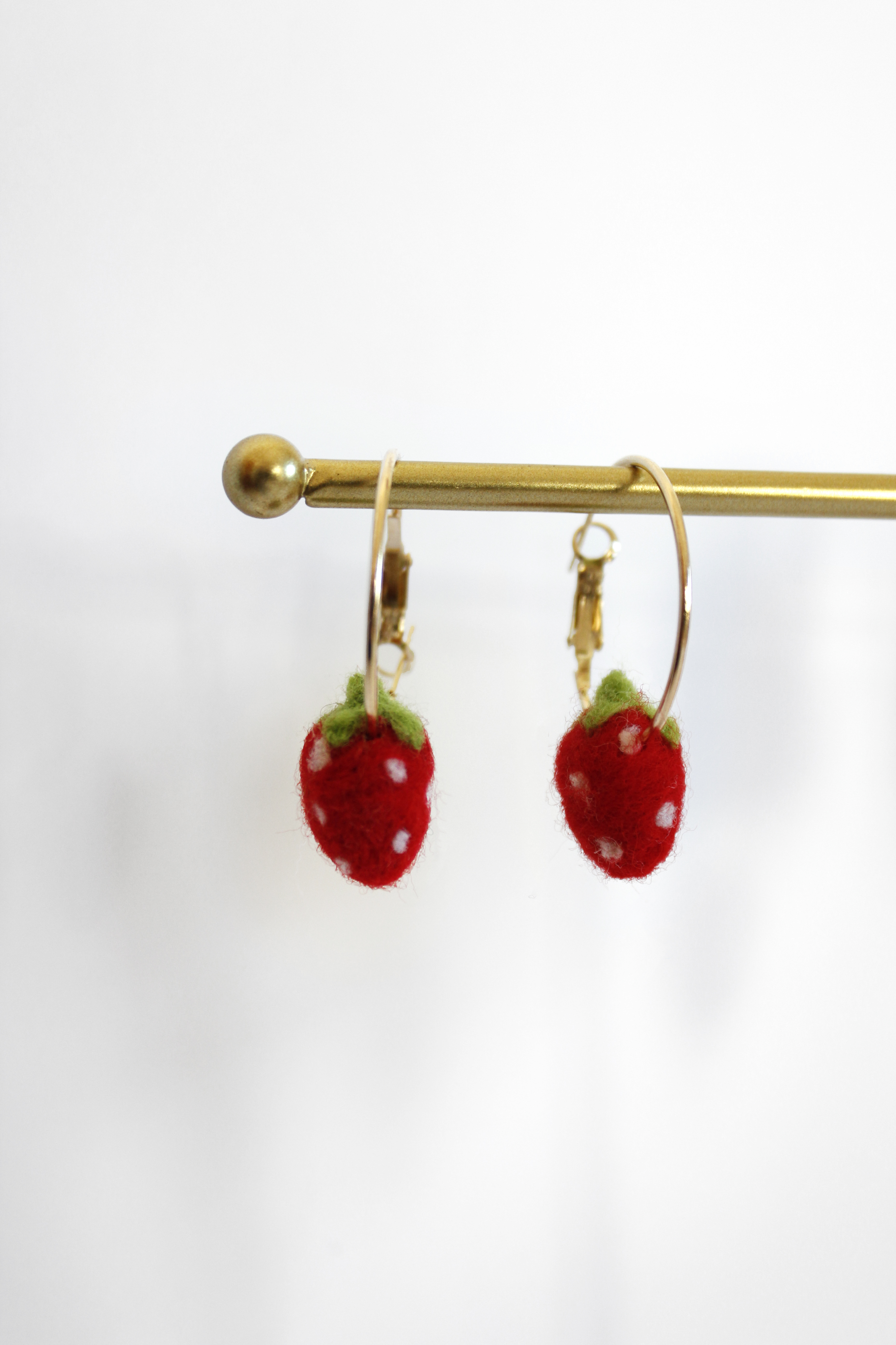 Strawberry Hoop Felted Earrings