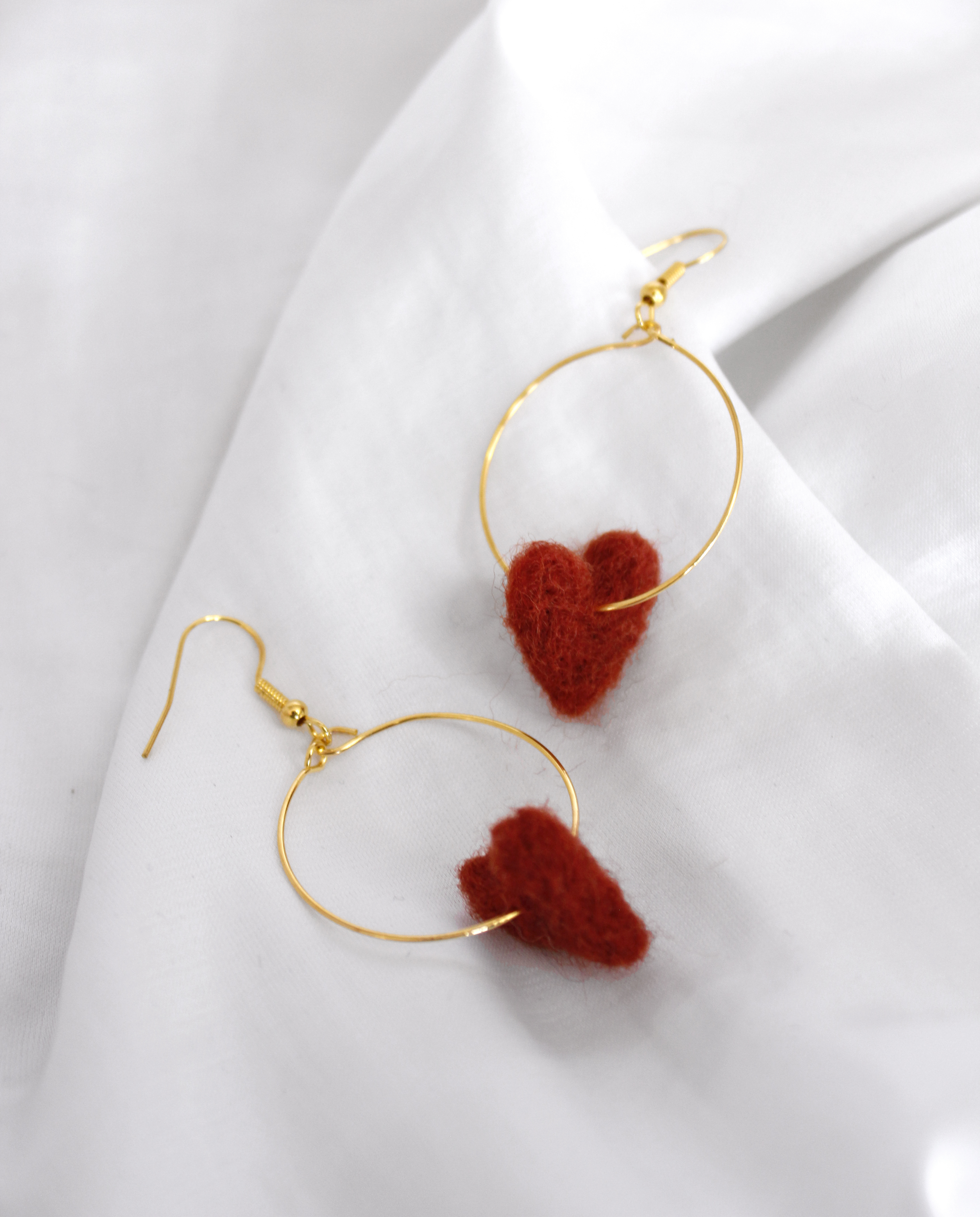 Red Heart Hoop Felted Earrings