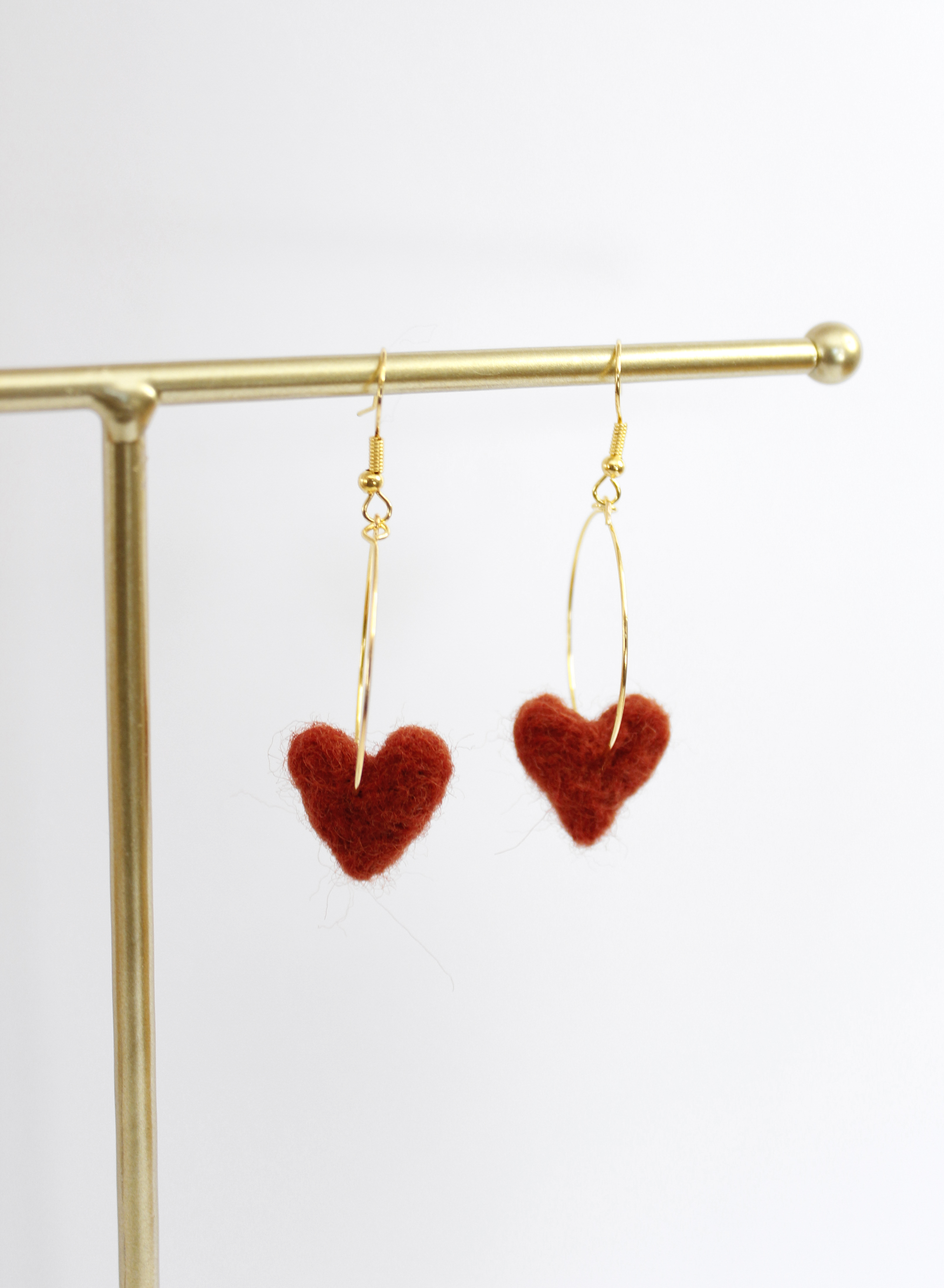 Red Heart Hoop Felted Earrings
