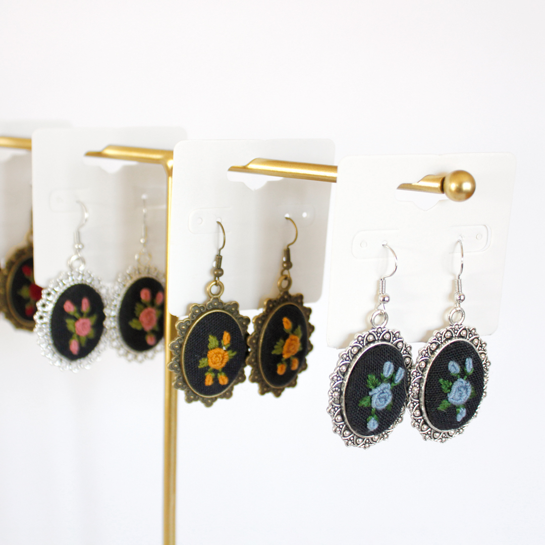 Yellow Rose Embroidered Earrings