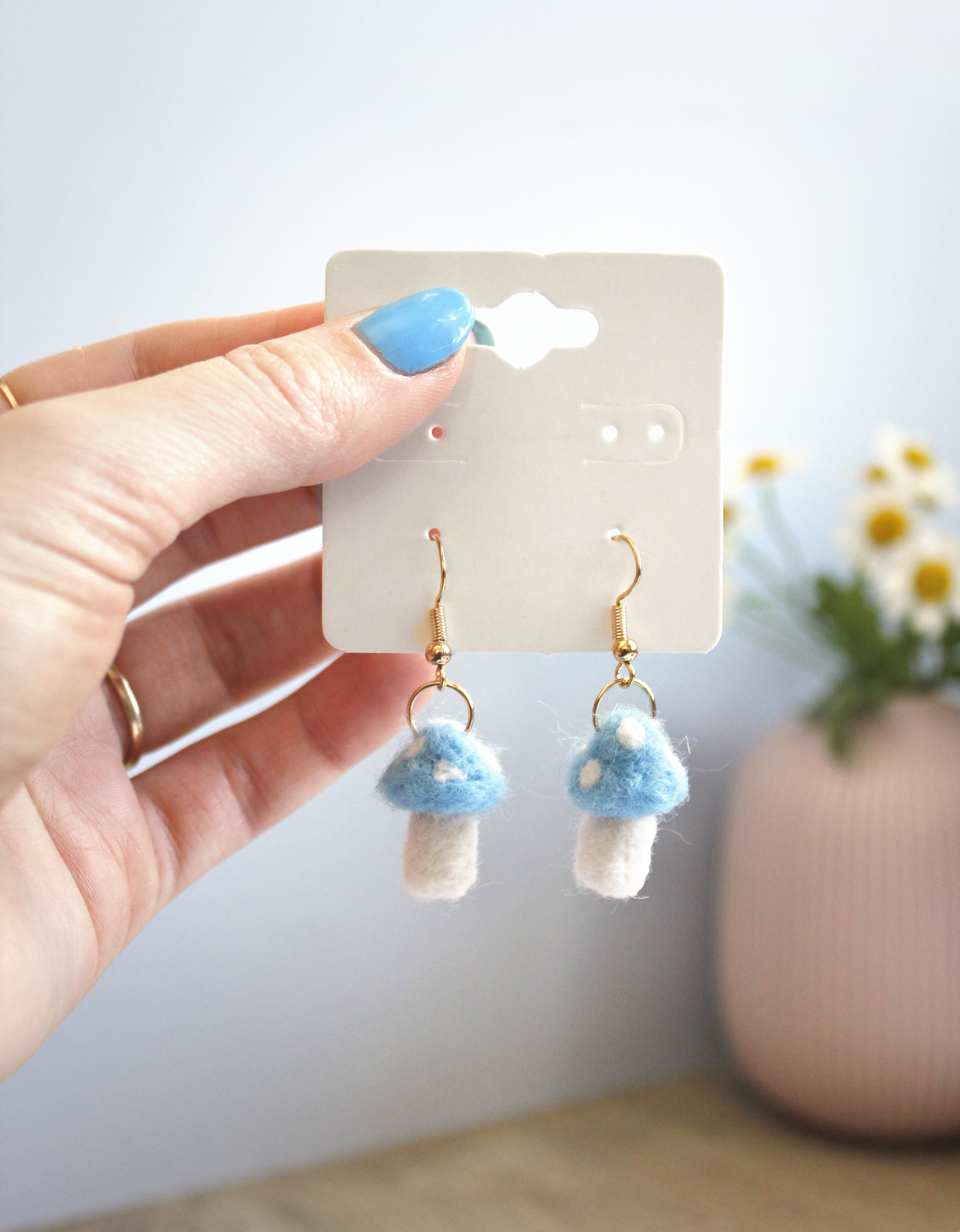 DIY Felting Kit: Blue Mushroom Earrings