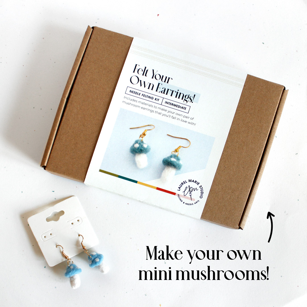 DIY Felting Kit: Blue Mushroom Earrings
