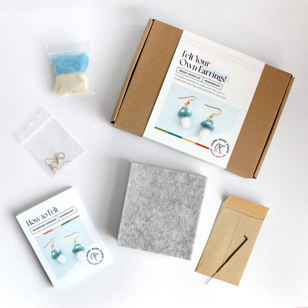 DIY Felting Kit: Blue Mushroom Earrings