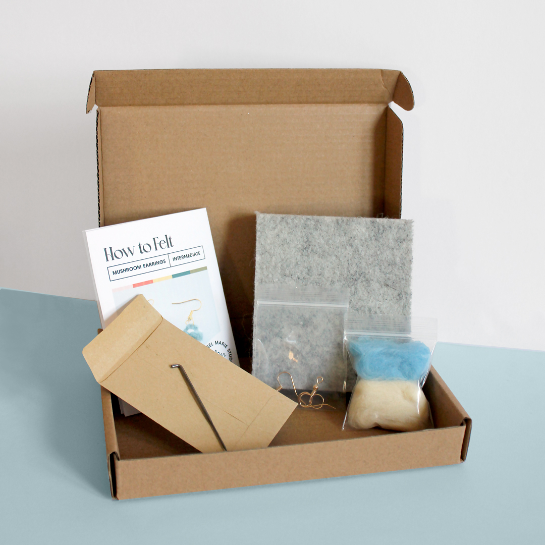 DIY Felting Kit: Blue Mushroom Earrings