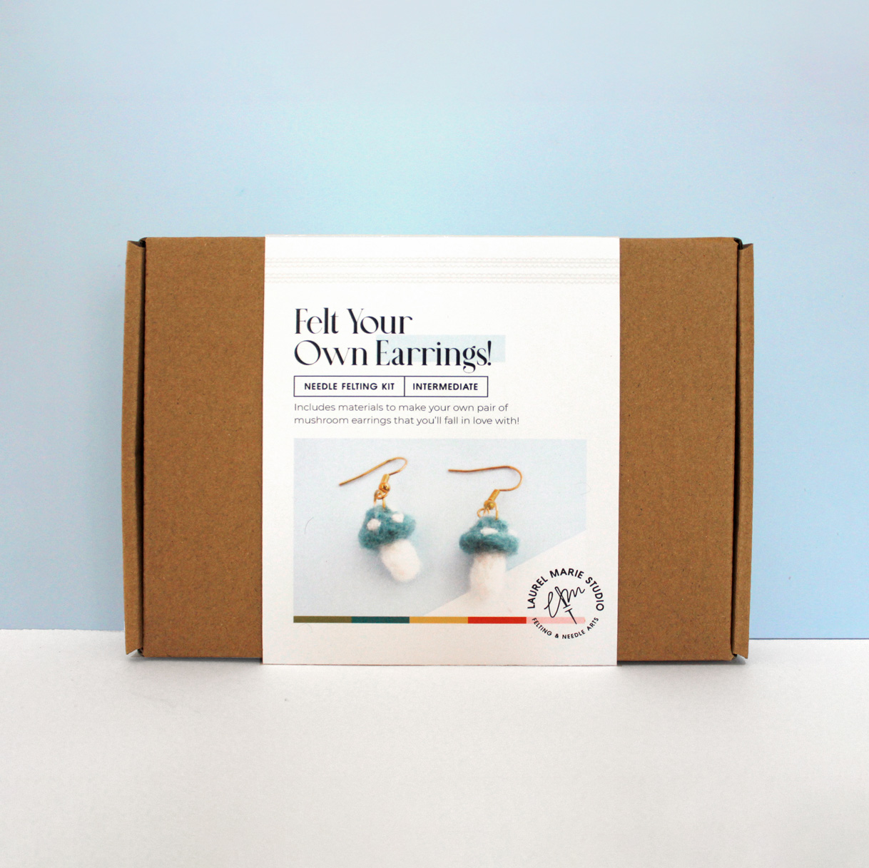 DIY Felting Kit: Blue Mushroom Earrings