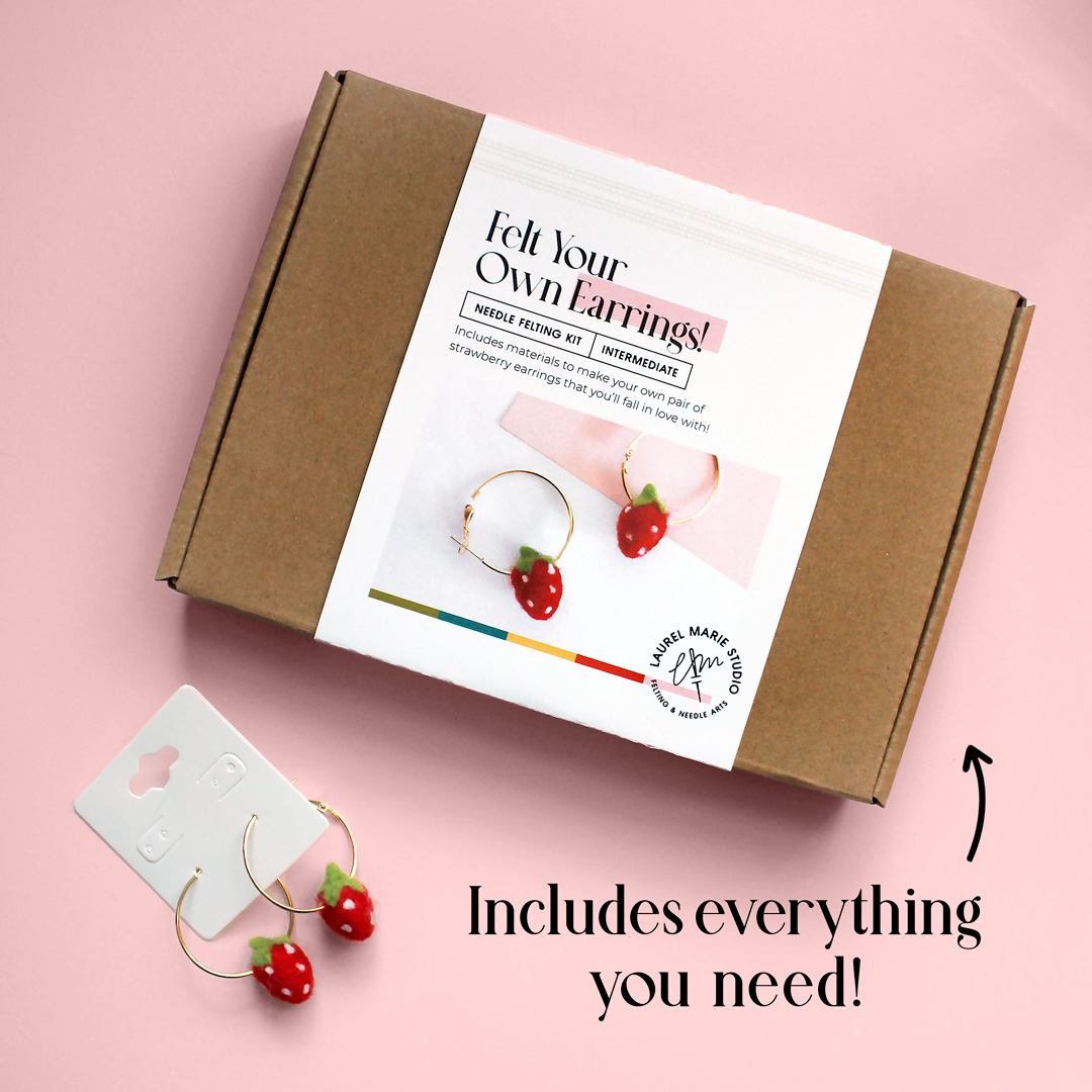 DIY Felting Kit: Strawberry Hoop Earrings