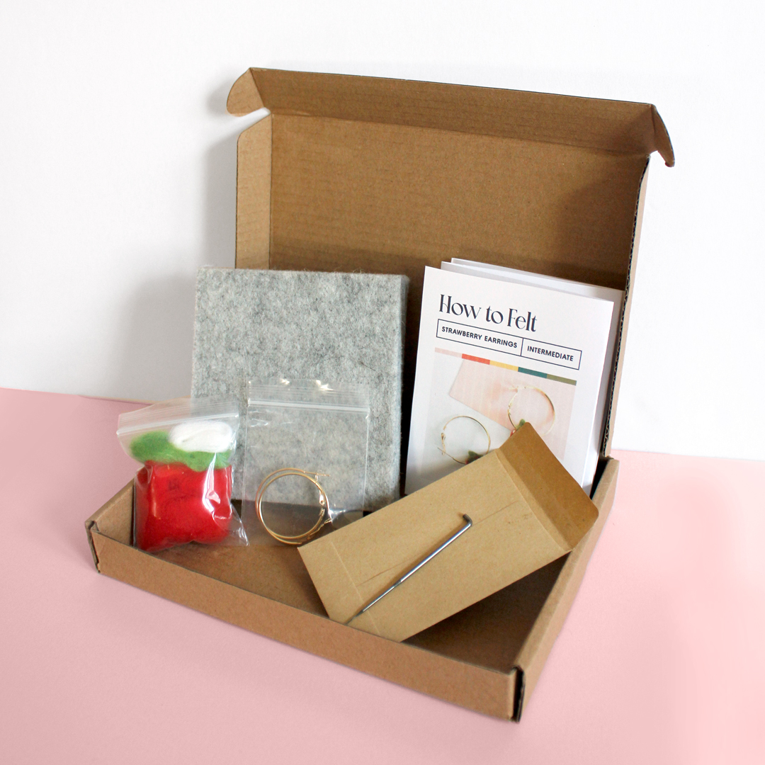 DIY Felting Kit: Strawberry Hoop Earrings