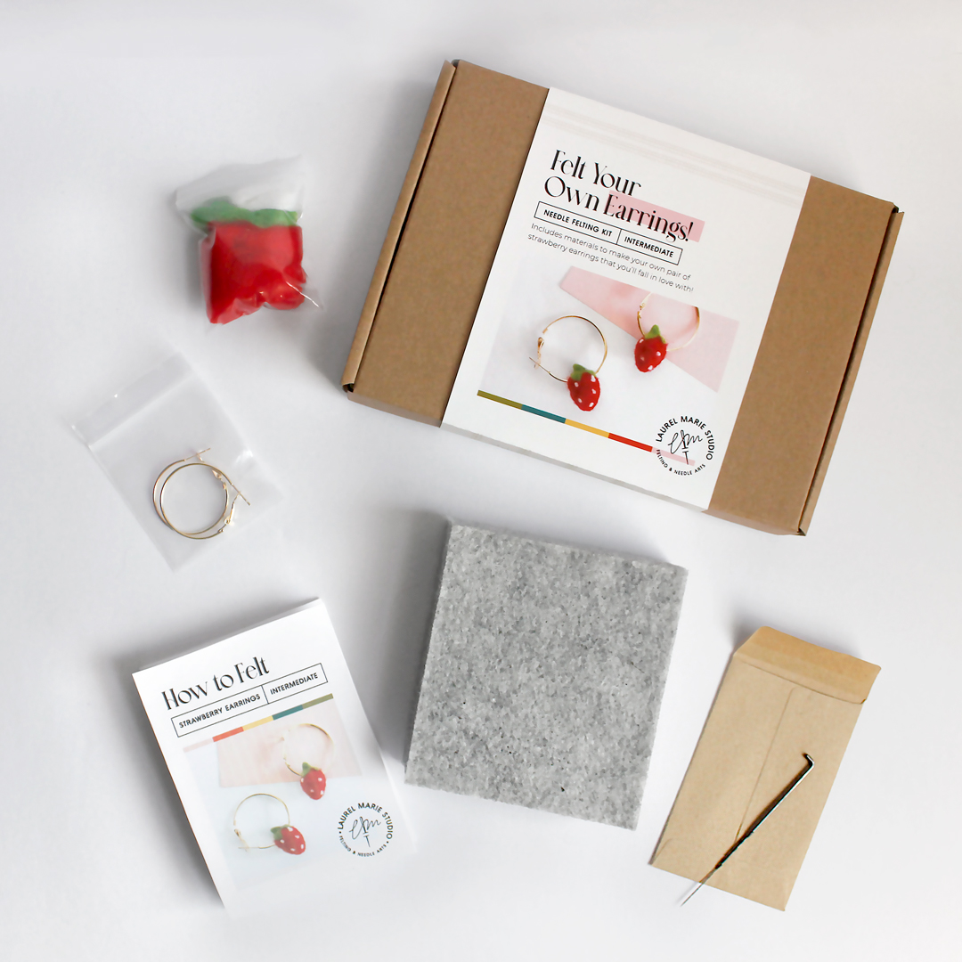 DIY Felting Kit: Strawberry Hoop Earrings