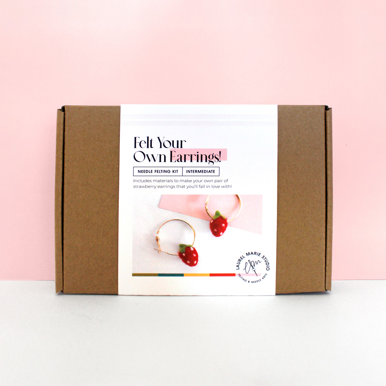 DIY Felting Kit: Strawberry Hoop Earrings