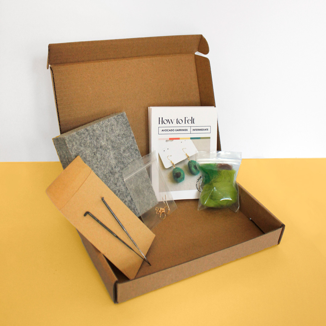 DIY Felting Kit: Avocado Earrings