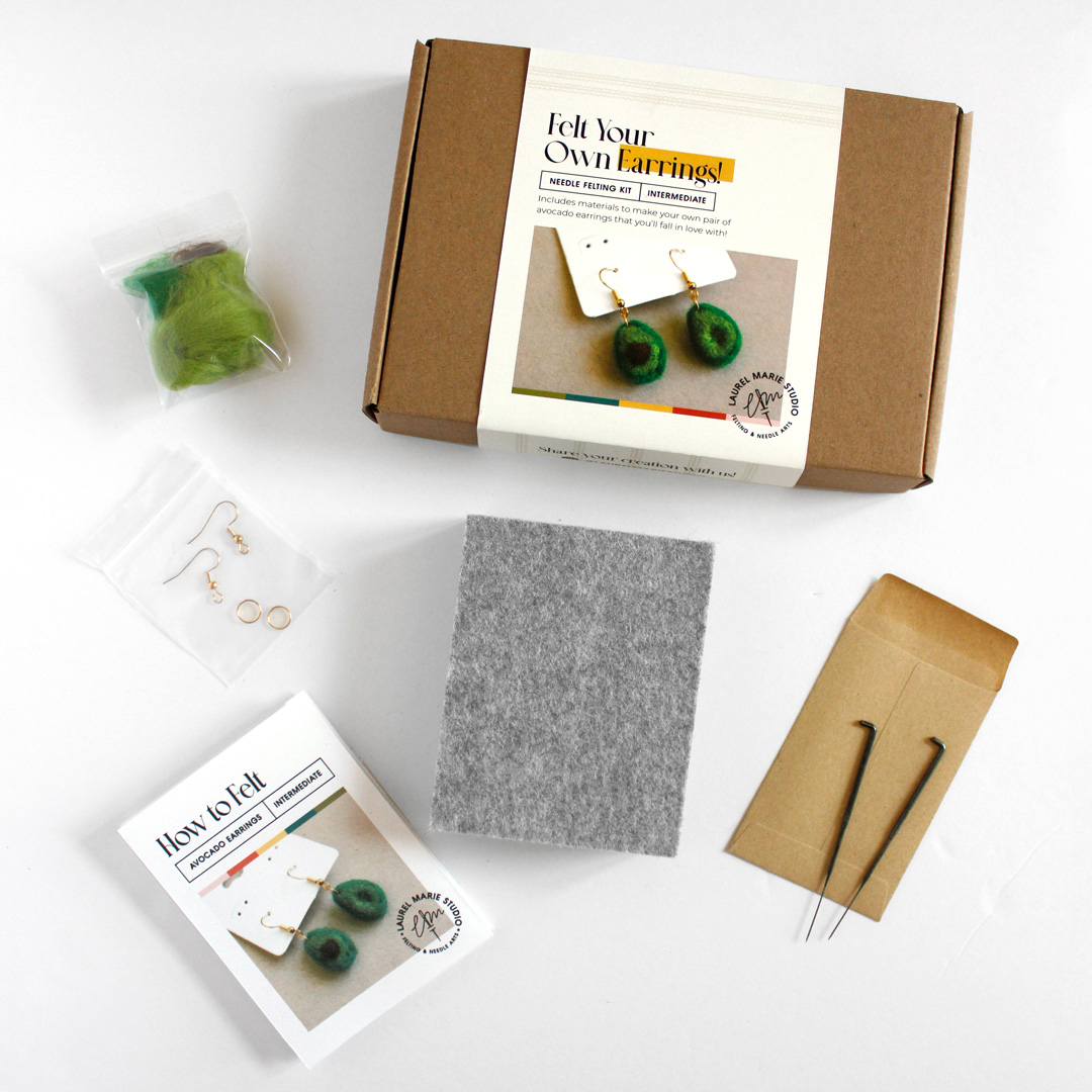 DIY Felting Kit: Avocado Earrings