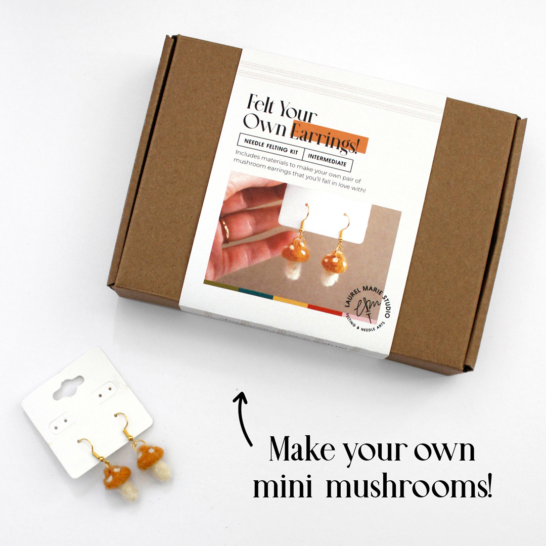 DIY Felting Kit: Gold Mushroom Earrings