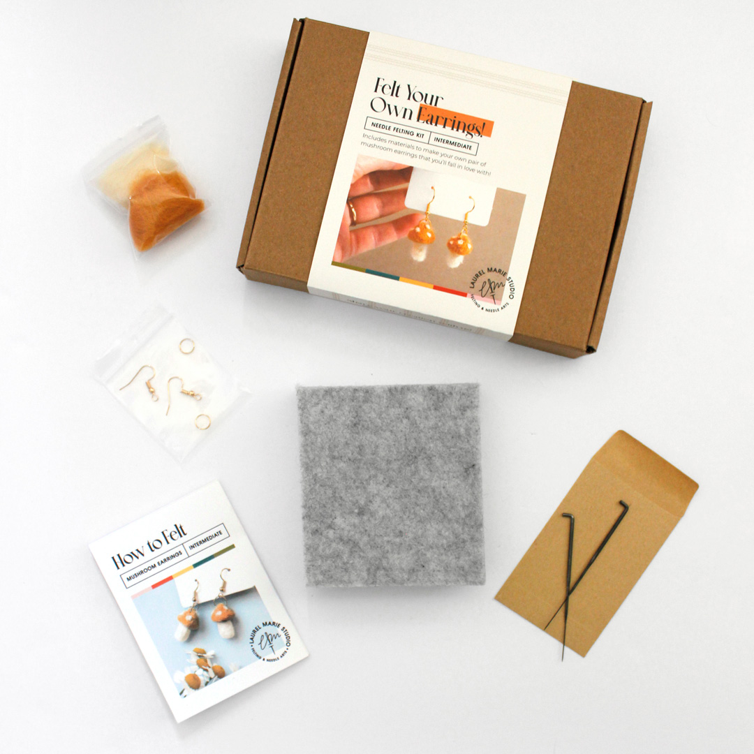 DIY Felting Kit: Gold Mushroom Earrings