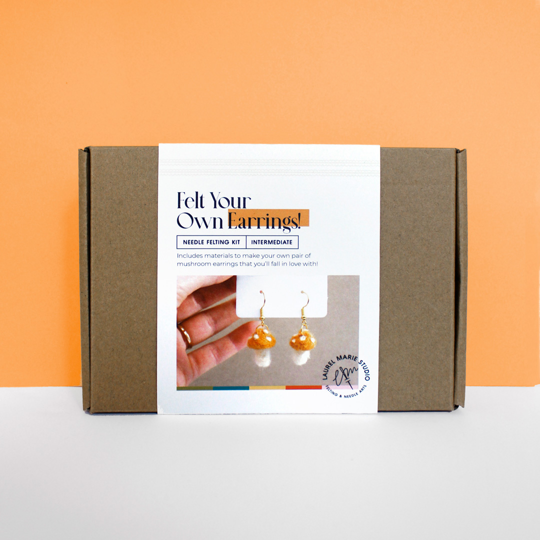 DIY Felting Kit: Gold Mushroom Earrings