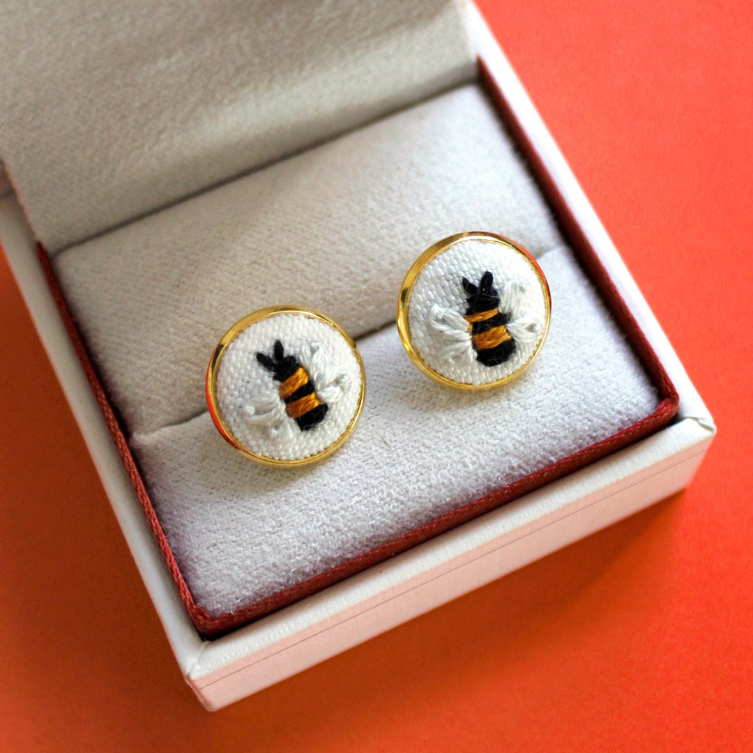 Bee Embroidered Stud Earrings