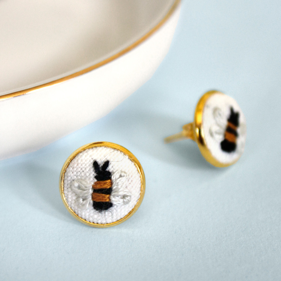 Bee Embroidered Stud Earrings