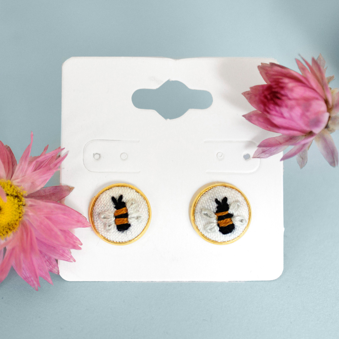 Bee Embroidered Stud Earrings
