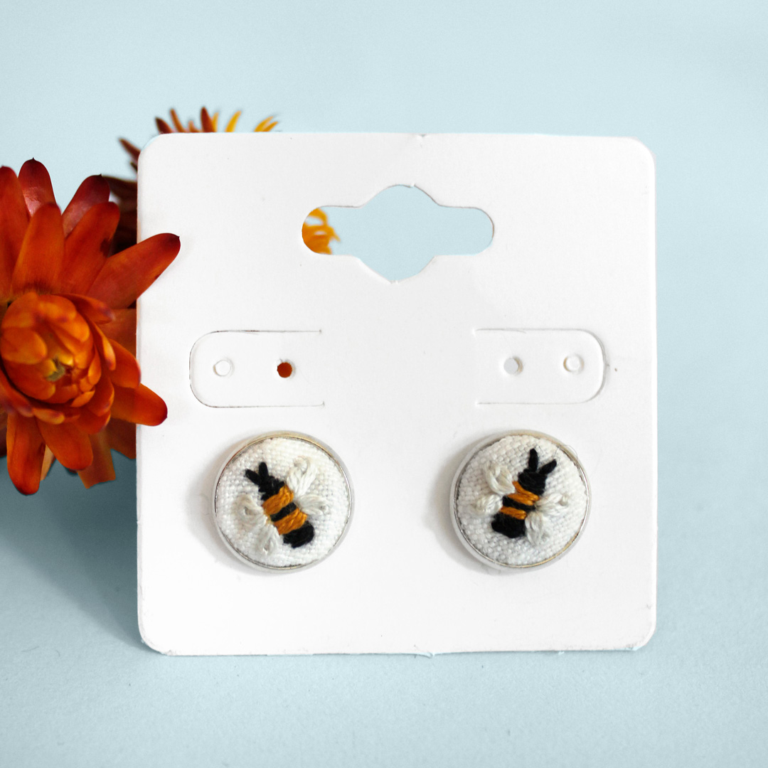 Bee Embroidered Stud Earrings