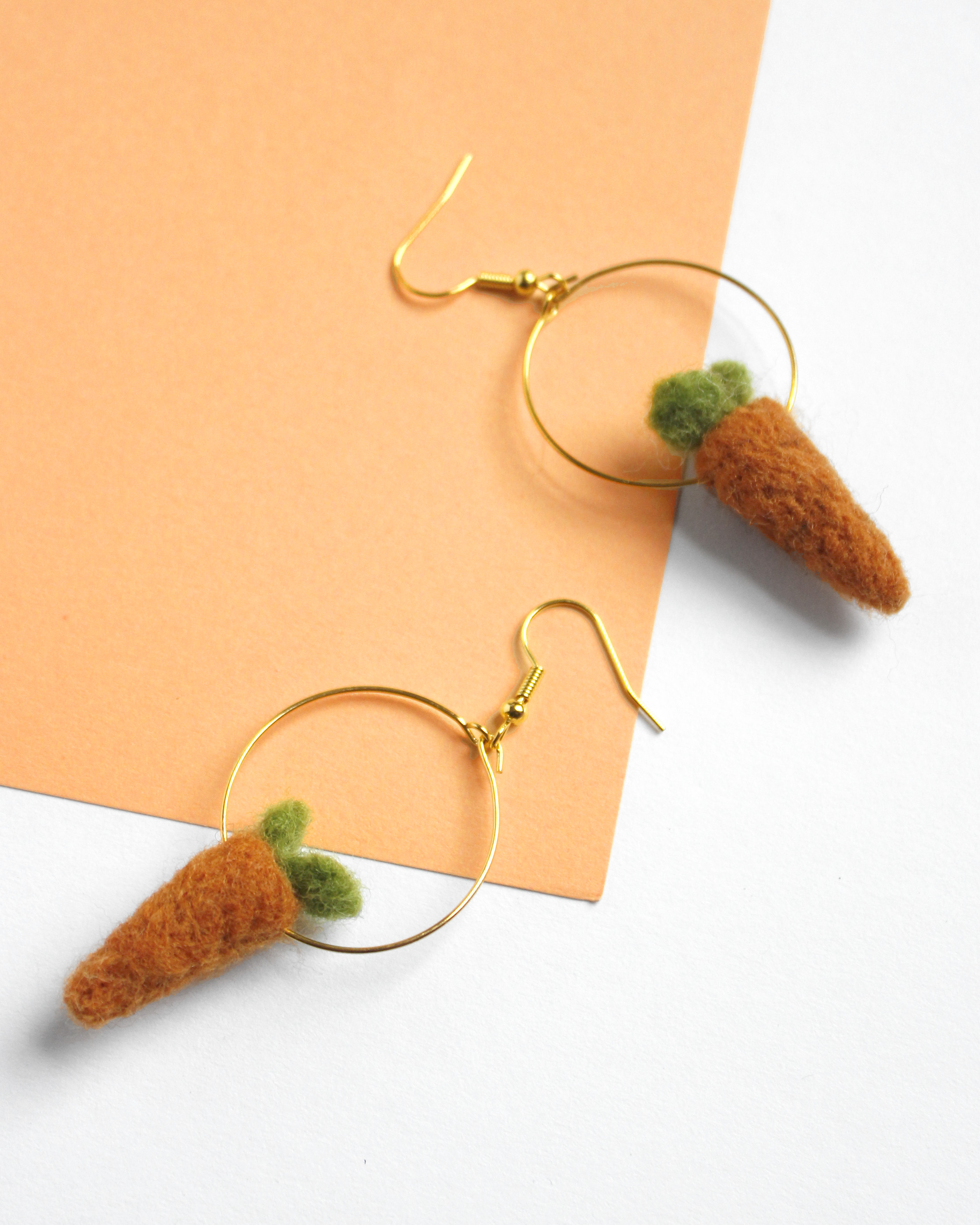 Carrot Hoop Felted Earrings