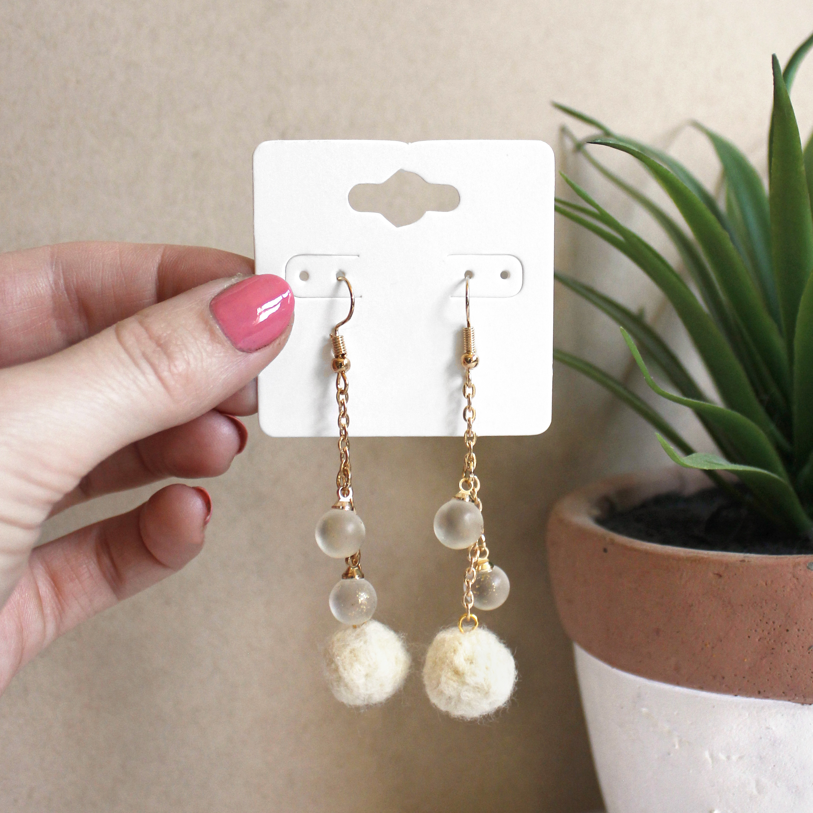 White Charm Dangle Felted Earrings