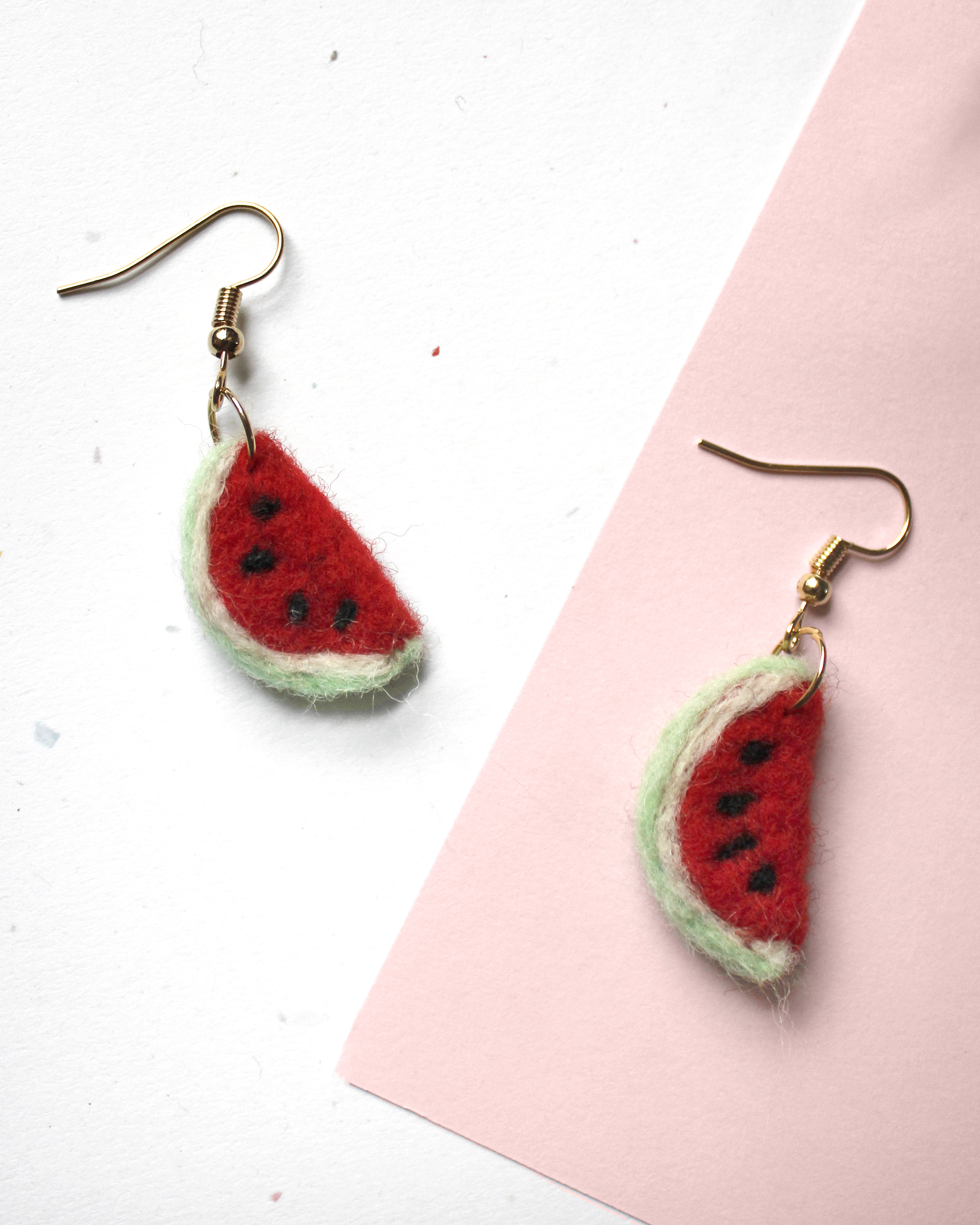 Watermelon Felted Earrings
