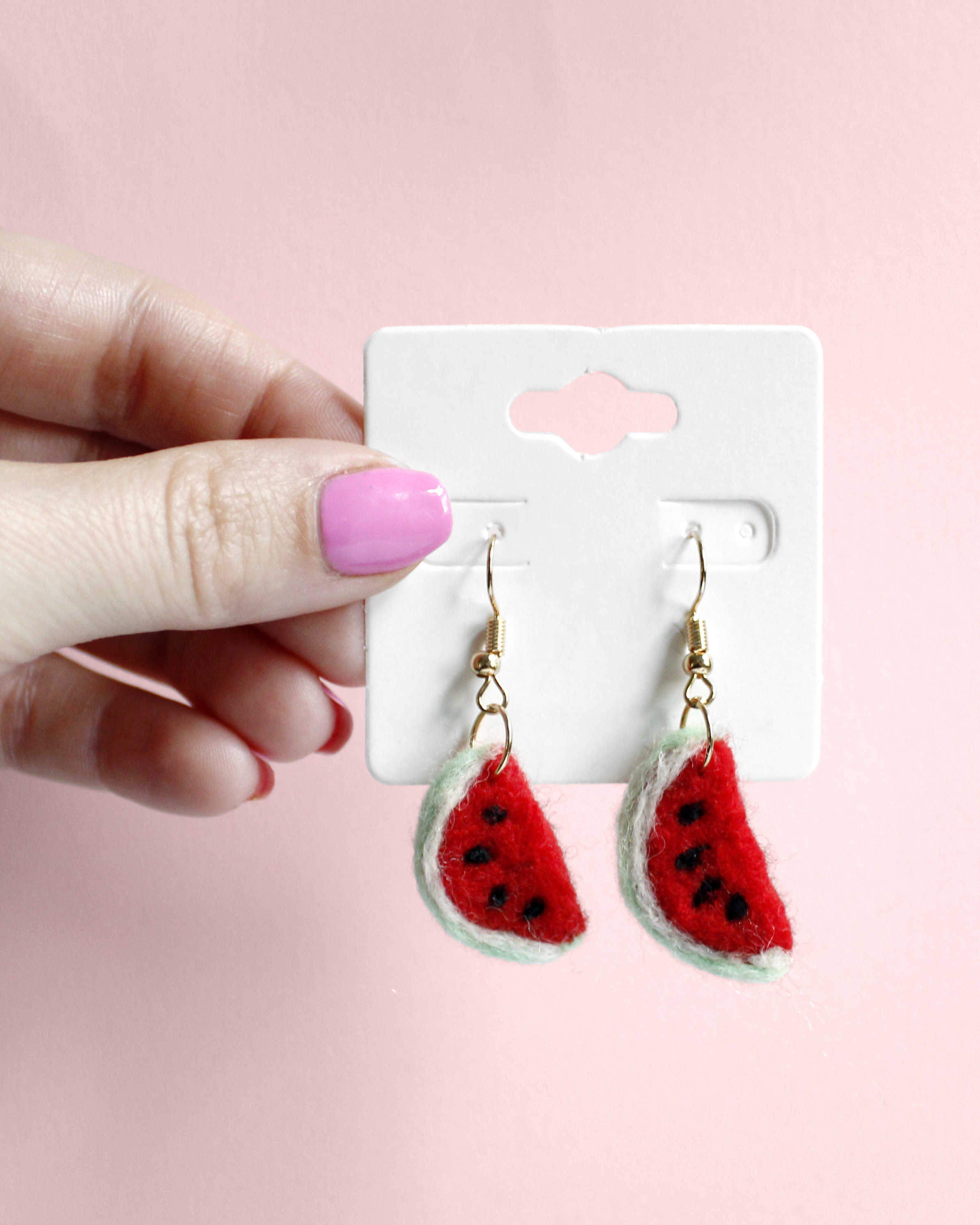 Watermelon Felted Earrings