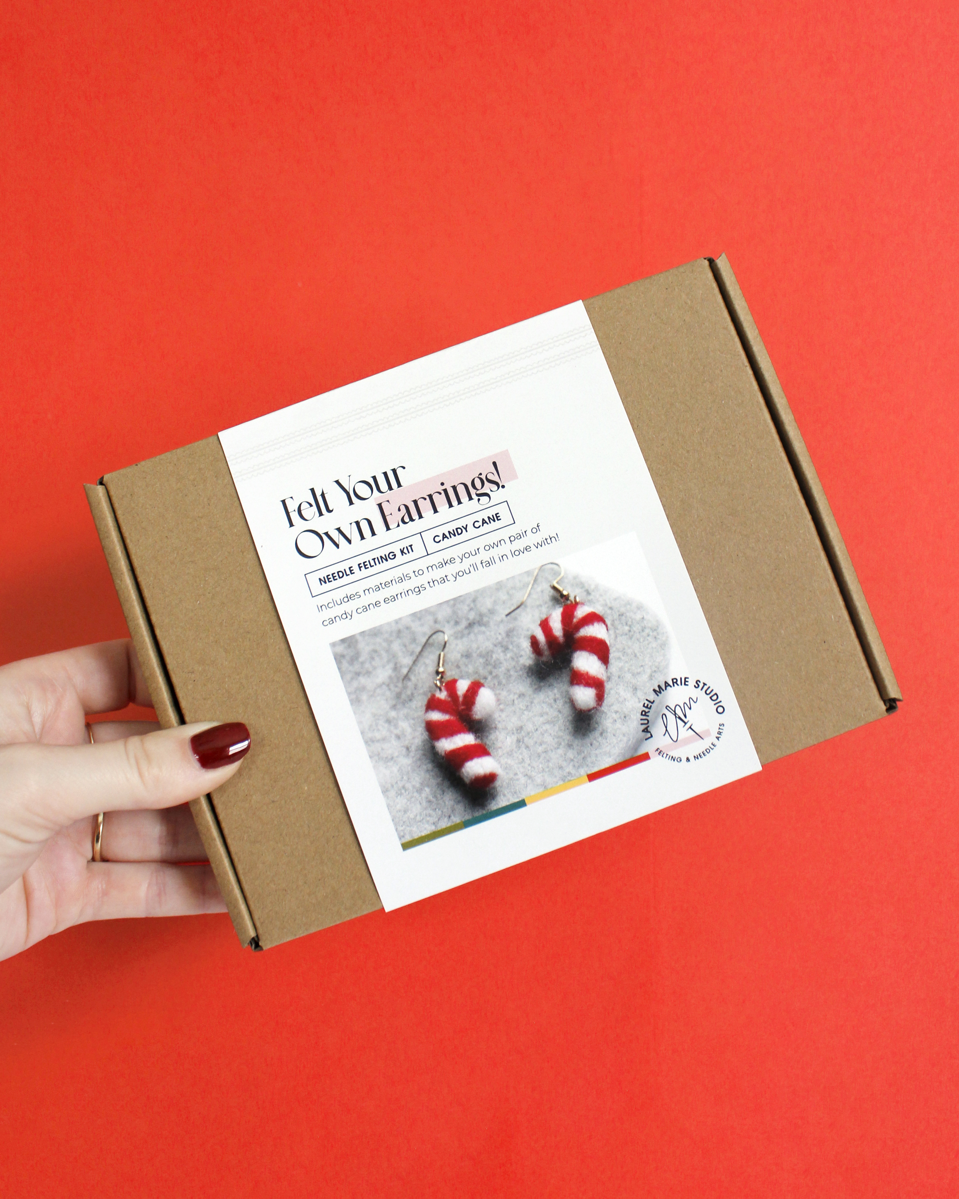 DIY Felting Kit: Candy Cane Earrings