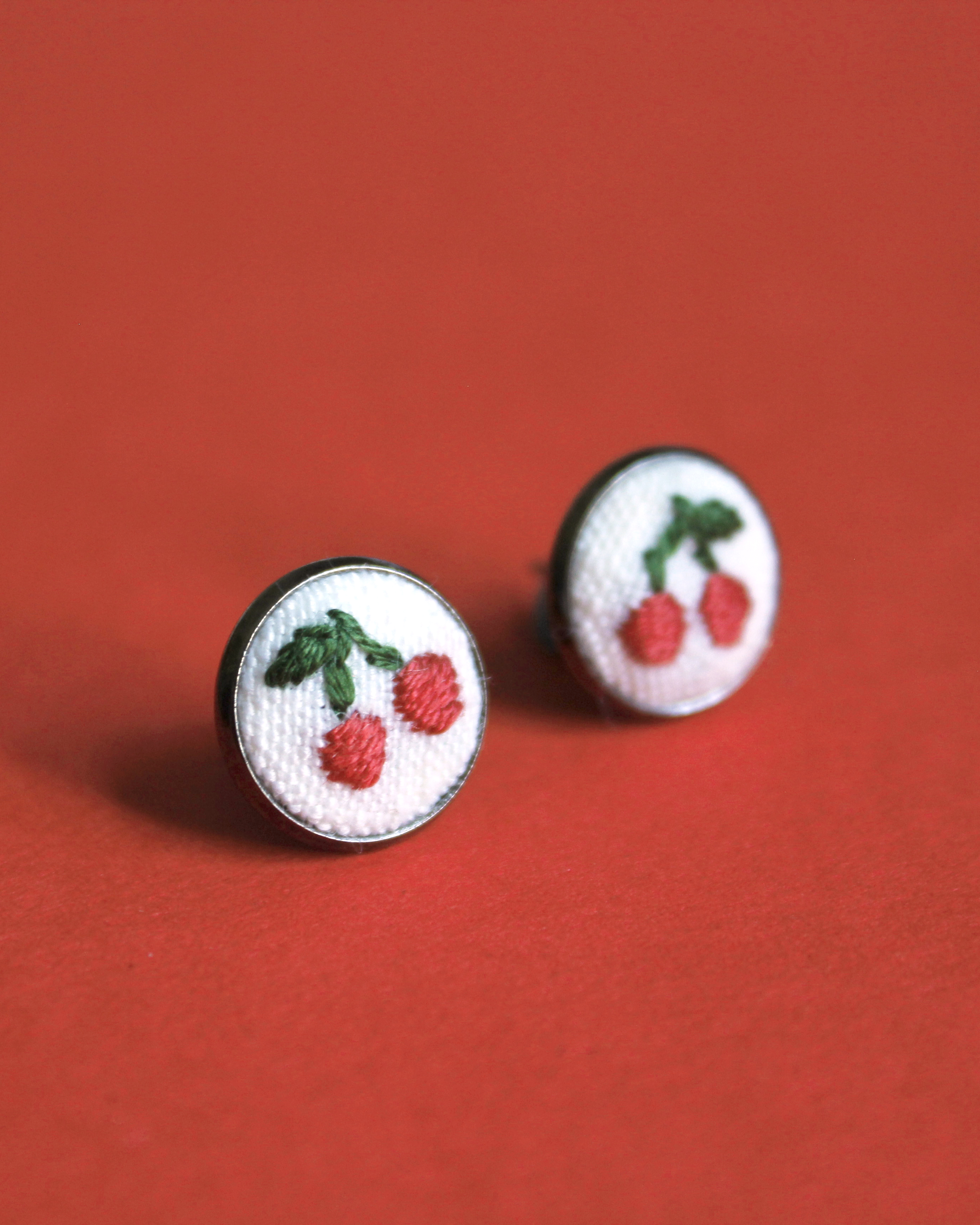 Cherry Embroidered Stud Earrings